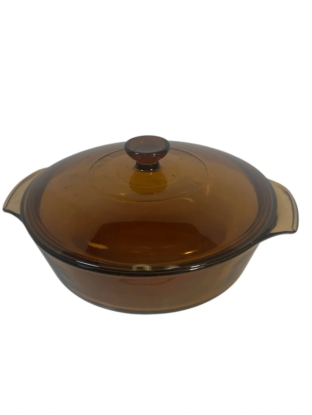 Vintage Anchor Hocking 1.5 Qt Rich Amber Glass Covered Casserole Dish.